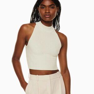 Babaton SCULPT KNIT MOCKNECK HALTER TOP Color: MATTE PEARL